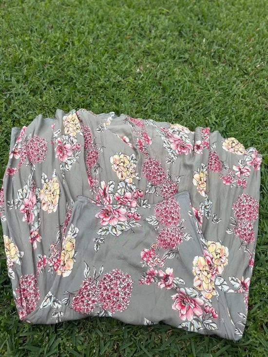 Lola P Floral Maxi Skirt Y2K Boho Cottagecore Flowy Gray Pink S M - Picture 5 of 5
